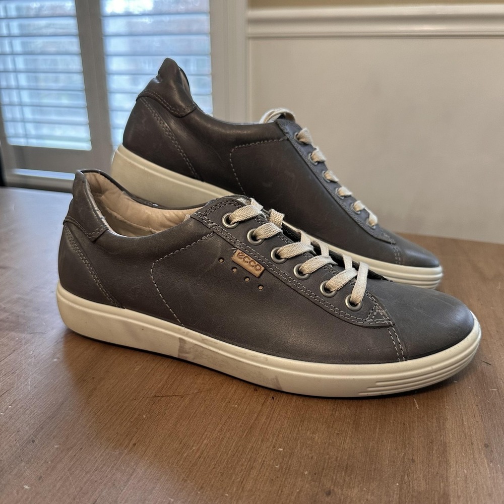 ECCO Leather Shoes Womens Size 7 Gray Low Top Casual Comfort Sneakers 430233